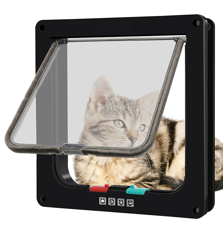 Pet Flap Magnetic Black Cat Door With 4 Ways Locking For Interior Exterior Doors