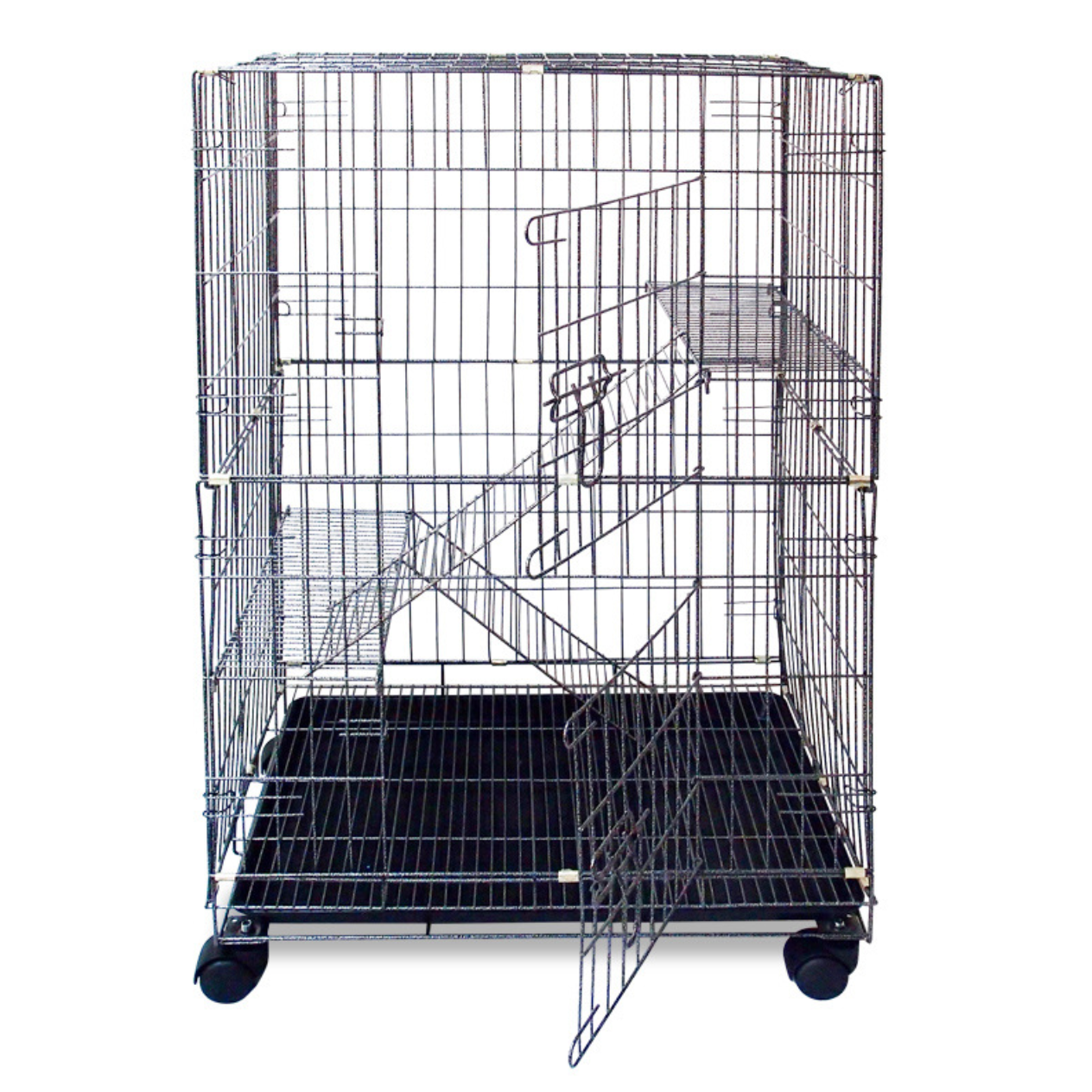 Factory House Pet Metal Large Stainless Steel Wire Cat Villa House Cage With Wheels Movable Pet Cage